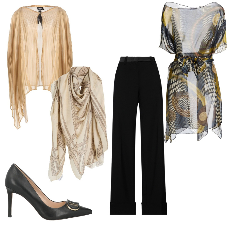 Outfit donna - San Valentino chiffon. per Tutti i giorni. Abbinamento con pantaloni, sciarpe, cappotti, décolleté, top.