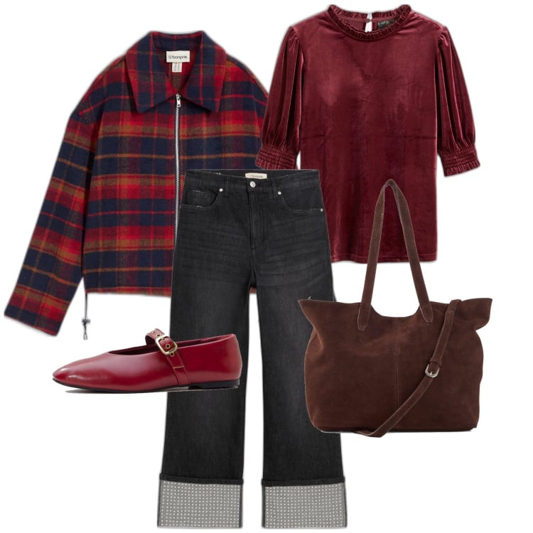 Outfit femme - Février. Style Urban pour Tous les jours. Assortir avec jean coupe droite, blazers, t-shirts, sac cabas, ballerines.