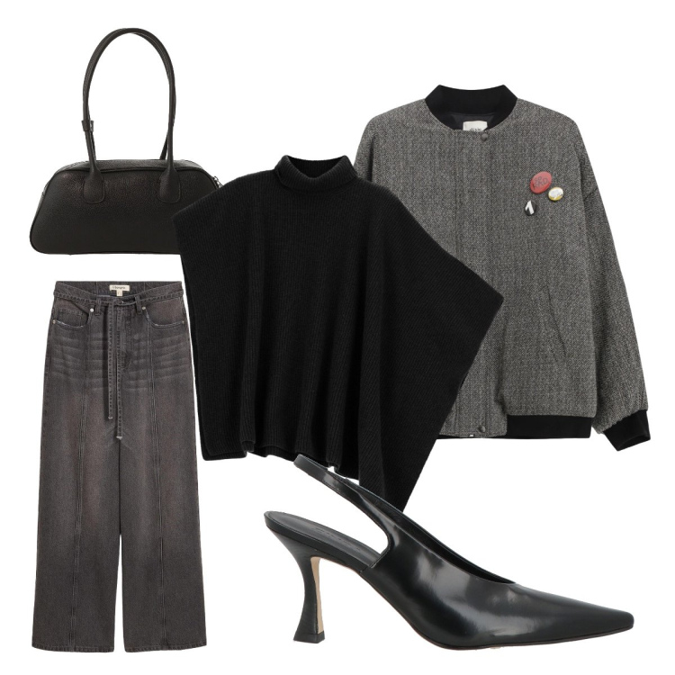 Outfit donna - Perfetta per chi ama distinguersi. Stile Minimal per Serata fuori. Abbinamento con jeans, décolleté, bomber, borse a mano, maglieria.