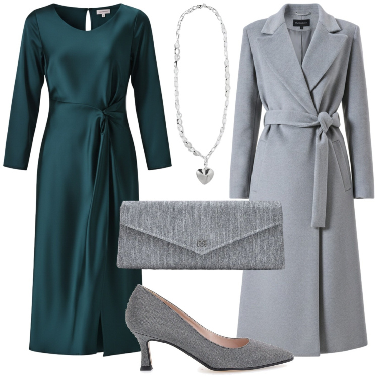 Outfit donna - Total look #2336120. Stile Chic per Cerimonia. Abbinamento con vestiti midi/longuette, cappotti, pochette, décolleté, collane.