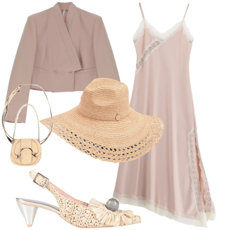 Outfit donna - Romantica. Stile Romantica per Cerimonia. Abbinamento con marsupi, décolleté, blazer, vestiti lunghi, cappelli.