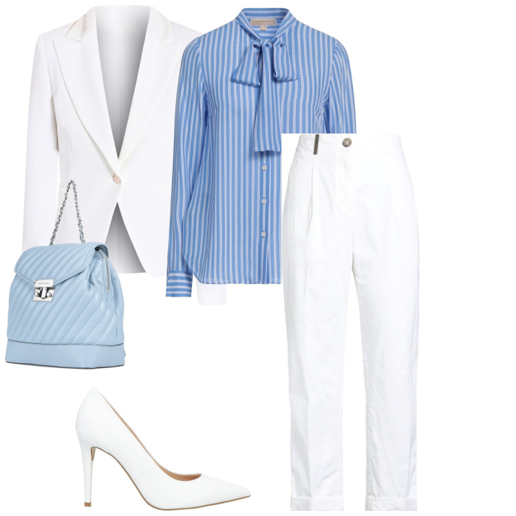 Outfit donna - Total look #2336157. Stile Bon Ton per Tutti i giorni. Abbinamento con zaini, décolleté, camicie, pantaloni, blazer.