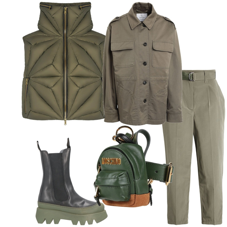 Outfit donna - Total look #2336167. Stile Minimal per Tutti i giorni. Abbinamento con stivaletti, marsupi, camicie, pantaloni, piumini.