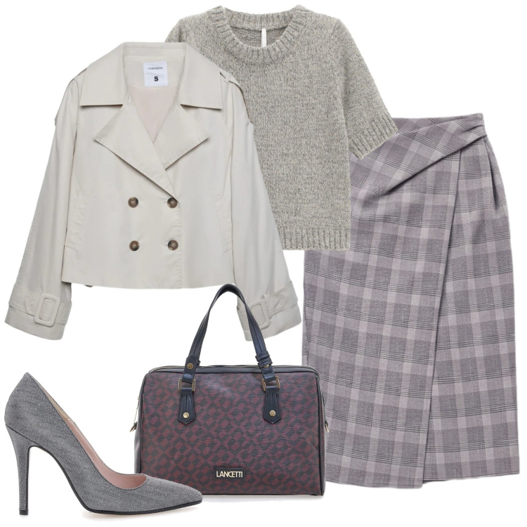 Outfit donna - Grigio ghiaccio. Stile Bon Ton per Tutti i giorni. Abbinamento con maglieria, caban, gonne longuette, décolleté, borse a mano.