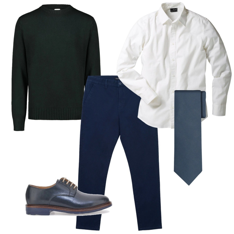 Outfit uomo - In blu. Stile Casual per Tutti i giorni. Abbinamento con camicie, pantaloni chino, scarpe stringate, cravatte, maglieria.