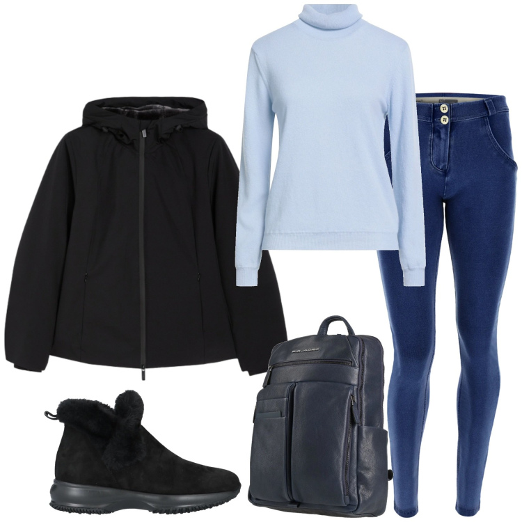 Outfit donna - Total look #2336219. Stile Casual per Tutti i giorni. Abbinamento con stivaletti, maglieria, zaini, jeggings, bomber.