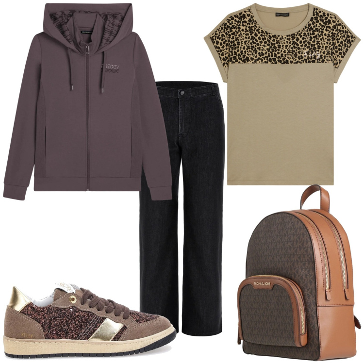 Outfit donna - Freddy in libertà. Stile Casual per Tutti i giorni. Abbinamento con zaini, jeans, felpe con cappuccio, t-shirt, sneakers.