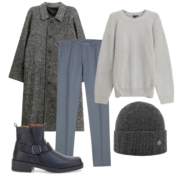 Outfit uomo - Sale e pepe. Stile Trendy per Tutti i giorni. Abbinamento con cappotti, maglieria, cappelli, pantaloni, stivali e stivaletti.