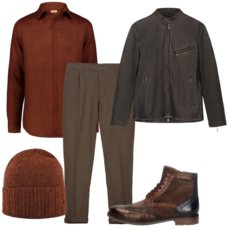 Outfit uomo - A pranzo fuori. Stile Casual per Tutti i giorni. Abbinamento con cappelli, pantaloni, camicie, giacche, anfibi.