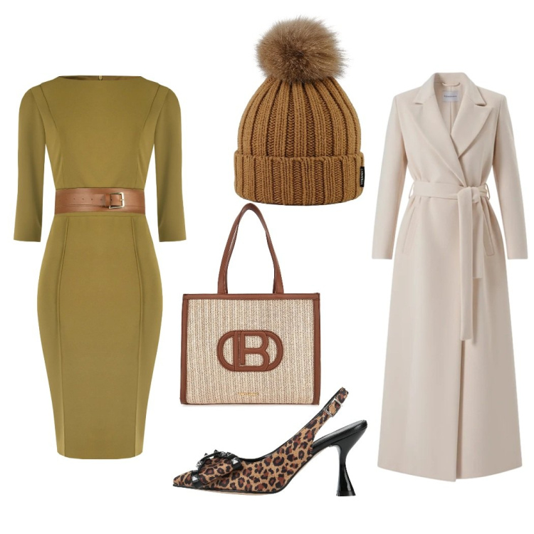 Outfit donna - Total look #2336242. Stile Chic per Serata fuori. Abbinamento con décolleté, vestiti a tubino, cappotti, berretti, borse a spalla.