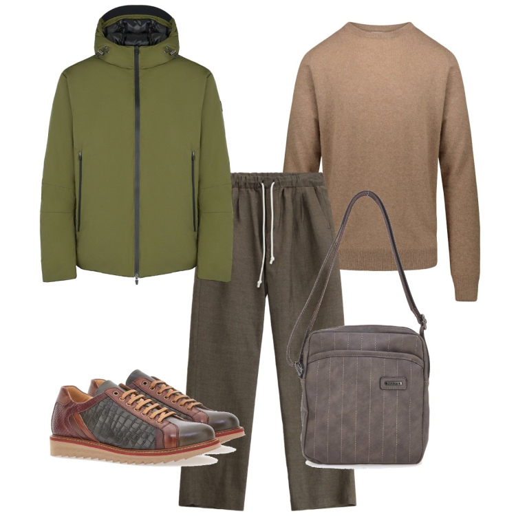 Outfit uomo - Urban. Stile Urban per Tutti i giorni. Abbinamento con pantaloni, eskimo, maglieria, portafogli, scarpe stringate.