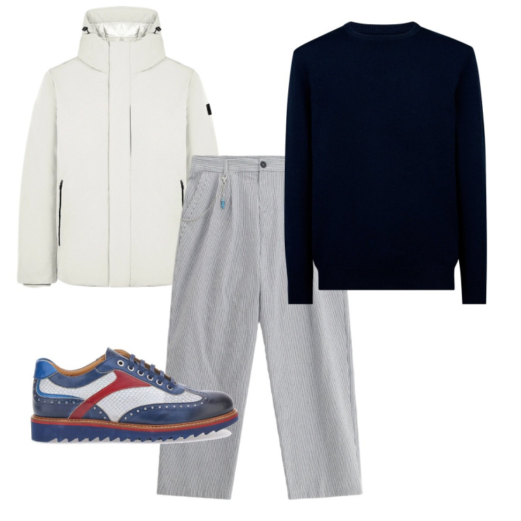 Outfit uomo - Original shoes. Stile Trendy per Tutti i giorni. Abbinamento con pantaloni, parka, maglieria, scarpe stringate.