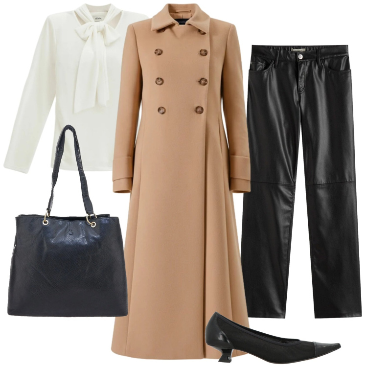 Outfit donna - Investire nel classico camel- coat. Stile Chic per Tutti i giorni. Abbinamento con pantaloni, décolleté, maglieria, cappotti, shopping bag.
