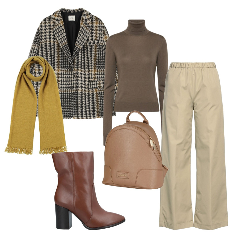 Outfit donna - Total look #2336278. Stile Casual chic per Ufficio. Abbinamento con zaini, stivaletti, sciarpe, pantaloni, blazer, maglieria.