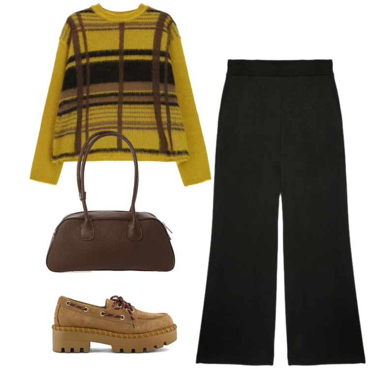 Outfit donna - Total look #2336283. Stile Casual chic per Tutti i giorni. Abbinamento con maglieria, borse a mano, mocassini, pantaloni.