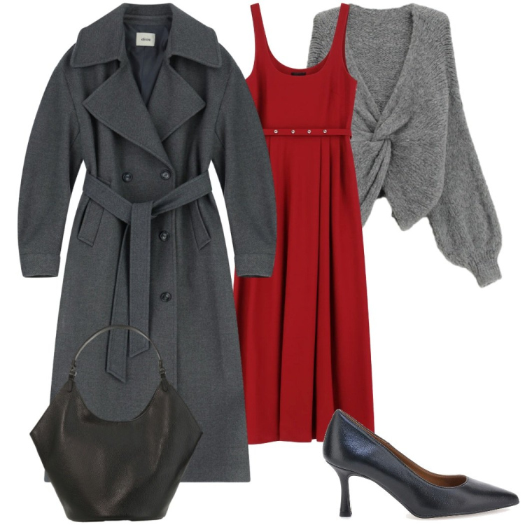 Outfit donna - Décolleté mania. Stile Casual chic per Serata fuori. Abbinamento con cappotti, borse a spalla, vestiti lunghi, cardigans, décolleté.