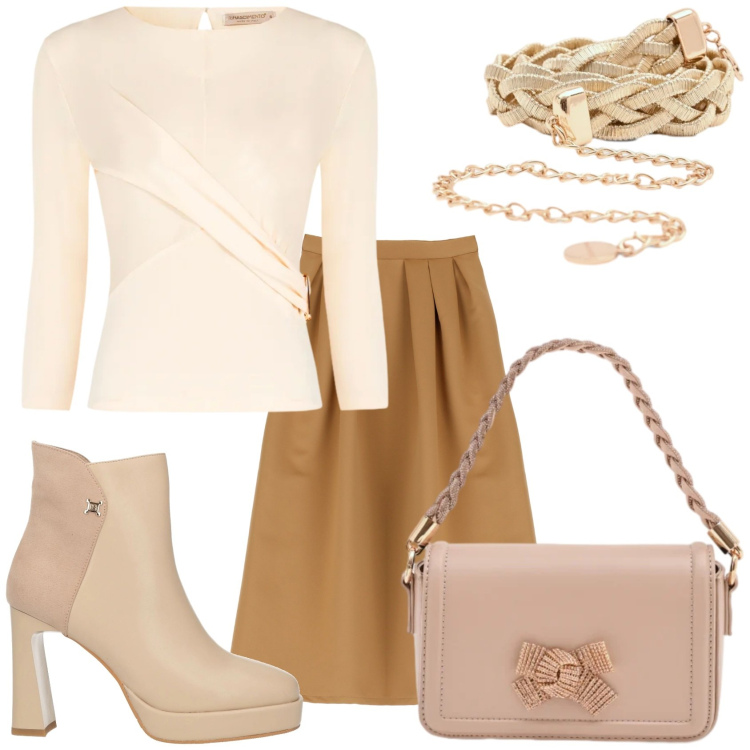 Outfit donna - Gonna ampia per la serata. Stile Glamour per Serata fuori. Abbinamento con stivaletti, gonne lunghe, pochette, cinture, bluse.