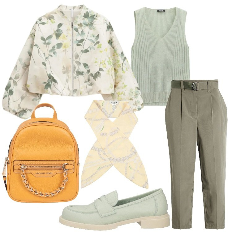 Outfit donna - Spring is coming!. Stile Trendy per Tutti i giorni. Abbinamento con pantaloni, zaini, sciarpe, mocassini, bomber, top.