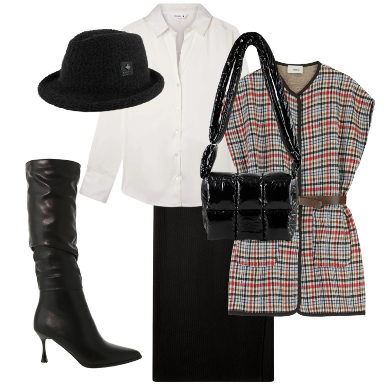 Outfit donna - Gilet e cappello romantico country. Stile Casual chic per Tutti i giorni. Abbinamento con stivali sopra il ginocchio, gilet, camicie, gonne lunghe, borse a spalla, cappelli.