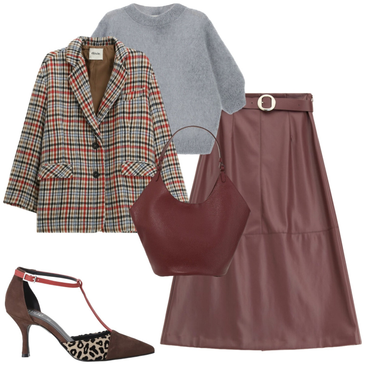 Outfit donna - Total look #2336343. Stile Urban per Tutti i giorni. Abbinamento con gonne lunghe, décolleté, borse a spalla, maglieria, blazer.