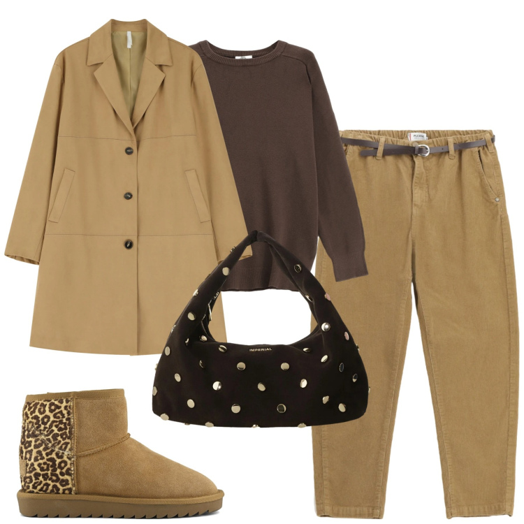 Outfit donna - Total look #2336352. Stile Casual chic per Tutti i giorni. Abbinamento con cappotti, borse a spalla, pullovers, pantaloni chino, stivali.