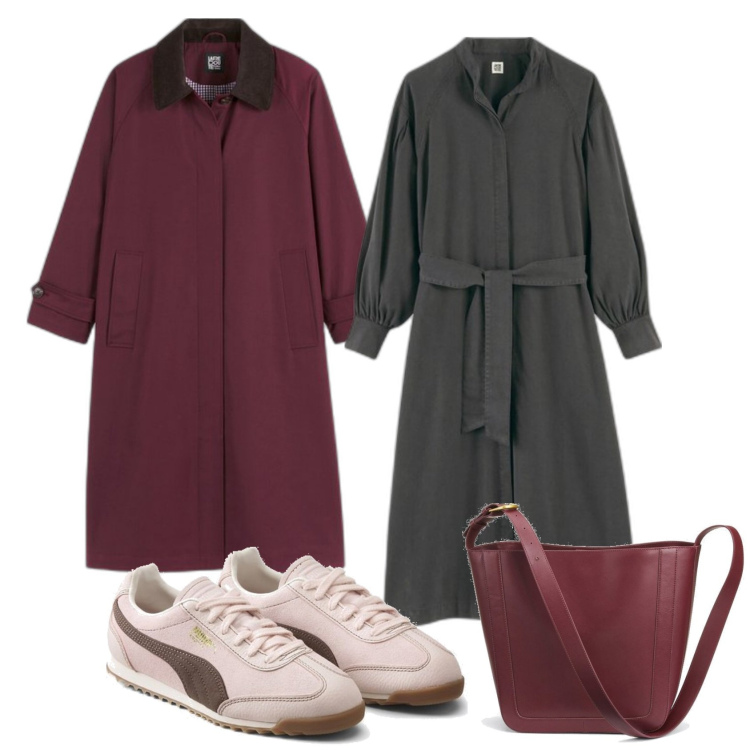 Outfit mujer - Vintage retrò #78. Estilo Vintage retrò para Oficina. Combinación con sneakers, trench, bolso tote, vestidos largos.