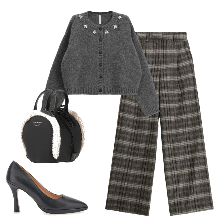 Outfit donna - Febbre. Stile Minimal per Tutti i giorni. Abbinamento con zaini, cardigans, pantaloni a palazzo, décolleté.