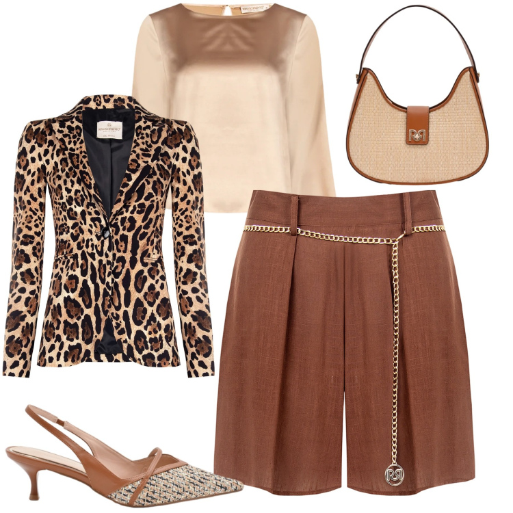 Outfit donna - Rinascimento. Stile Urban per Tutti i giorni. Abbinamento con blazer, shorts, borse a spalla, bluse, décolleté.