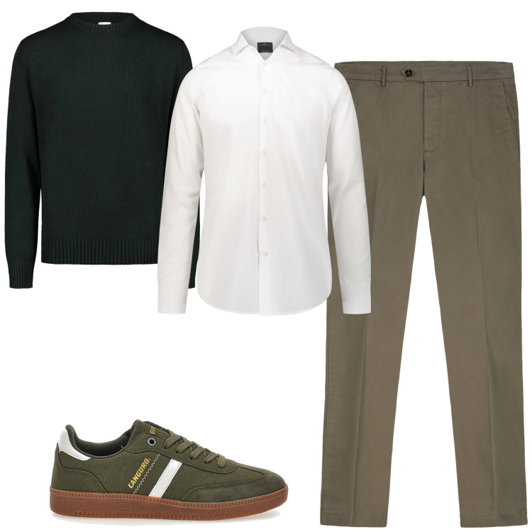 Outfit uomo - City. Stile Urban per Tutti i giorni. Abbinamento con camicie, maglieria, sneakers, pantaloni chino.