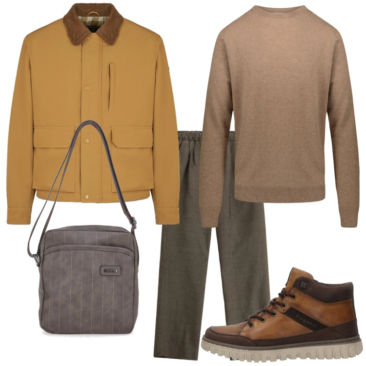 Outfit uomo - Total look #2336417. Stile Casual per Tutti i giorni. Abbinamento con pantaloni, piumini, maglieria, portafogli, anfibi.