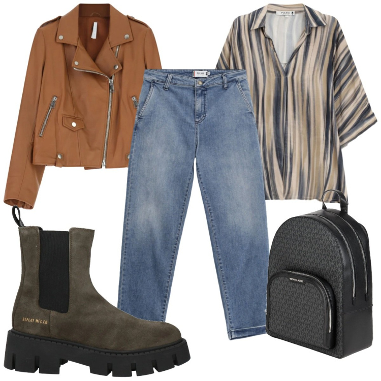 Outfit donna - Total look #2336492. Stile Basic per Tutti i giorni. Abbinamento con zaini, stivaletti chelsea, giacche, camicie, jeans.