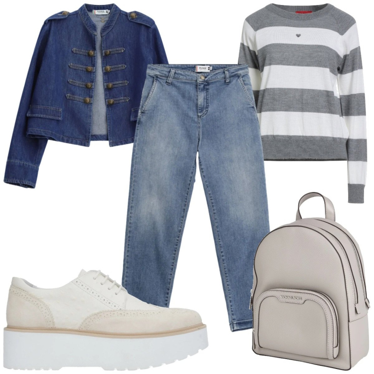 Outfit donna - Total look #2336515. Stile Casual per Tutti i giorni. Abbinamento con scarpe stringate, zaini, pullovers, blazer, jeans.