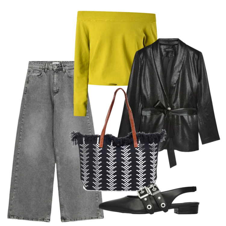 Outfit donna - Febbraio. Stile Casual chic per Tutti i giorni. Abbinamento con ballerine, maglieria, jeans, borse a spalla, blazer.