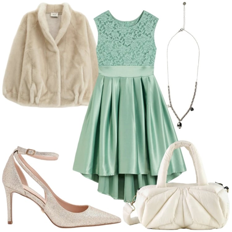 Outfit donna - Total look #2336533. Stile Bon Ton per Cerimonia. Abbinamento con vestiti asimmetrici, blazer, ciondoli, décolleté, borse a mano.