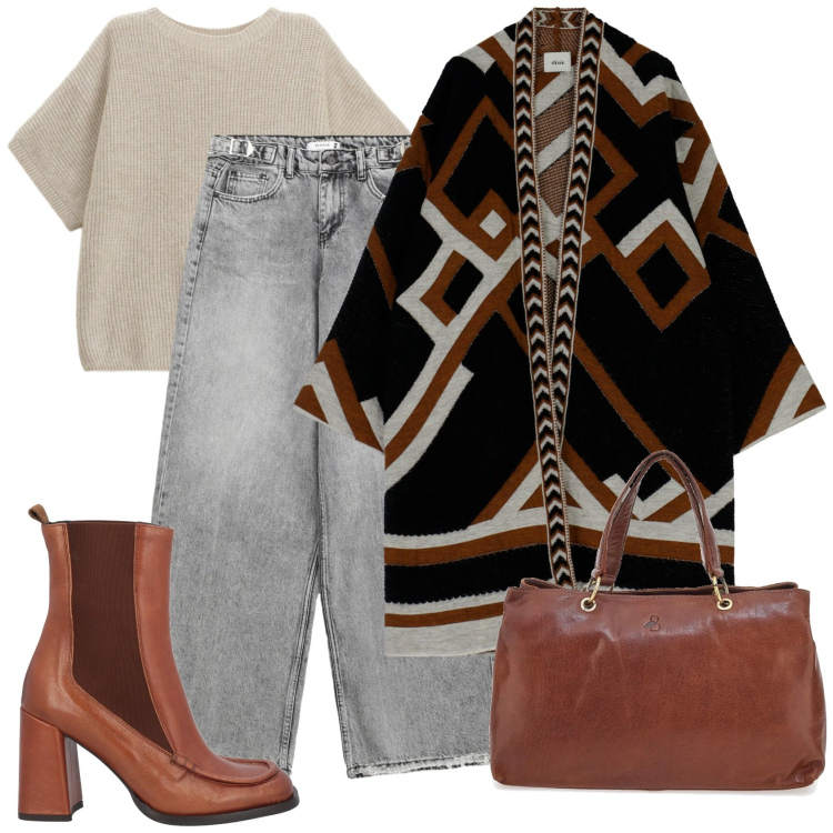 Outfit donna - Il maxi cardigan perfetto. Stile Casual chic per Tutti i giorni. Abbinamento con stivaletti chelsea, maglieria, cappe, jeans, borse a tracolla.