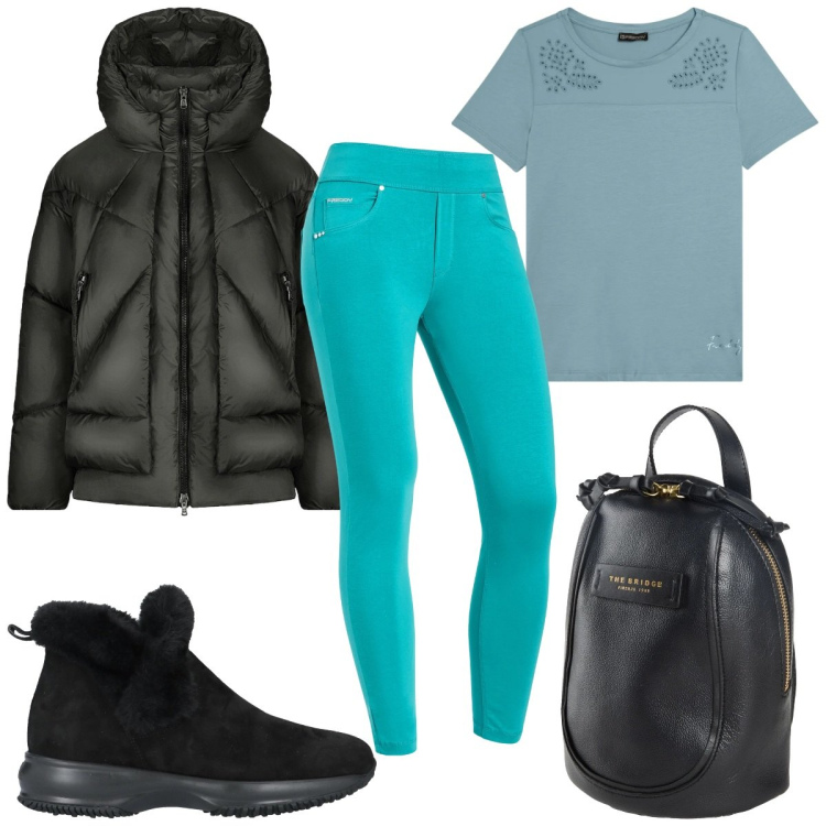 Outfit donna - Total look #2336537. Stile Basic per Tutti i giorni. Abbinamento con stivaletti, zaini, jeggings, t-shirt, piumini.