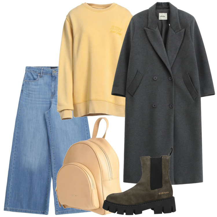 Outfit donna - Febbraio. Stile Casual per Tutti i giorni. Abbinamento con zaini, stivaletti chelsea, felpe, cappotti, jeans.