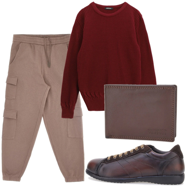 Outfit uomo - Total look #2336553. Stile Casual per Tutti i giorni. Abbinamento con maglieria, portafogli, pantaloni cargo, scarpe stringate.