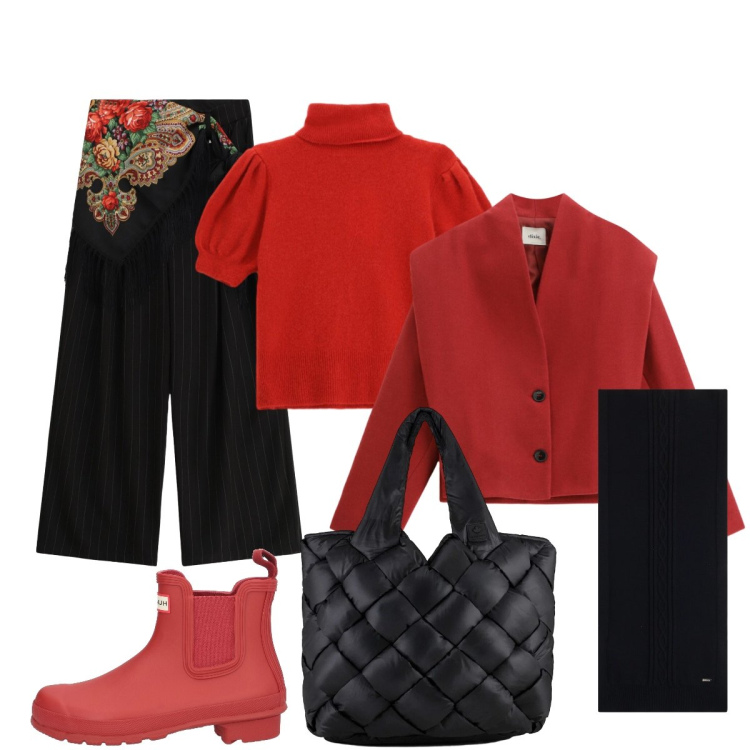 Outfit donna - In città. Stile Glamour per Tutti i giorni. Abbinamento con stivaletti, pantaloni a palazzo, maglieria, blazer, sciarpe, borse tote.