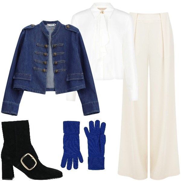 Outfit donna - Lady Oscar. Stile Etnico per Serata fuori. Abbinamento con stivaletti, guanti, pantaloni a palazzo, camicie, blazer.