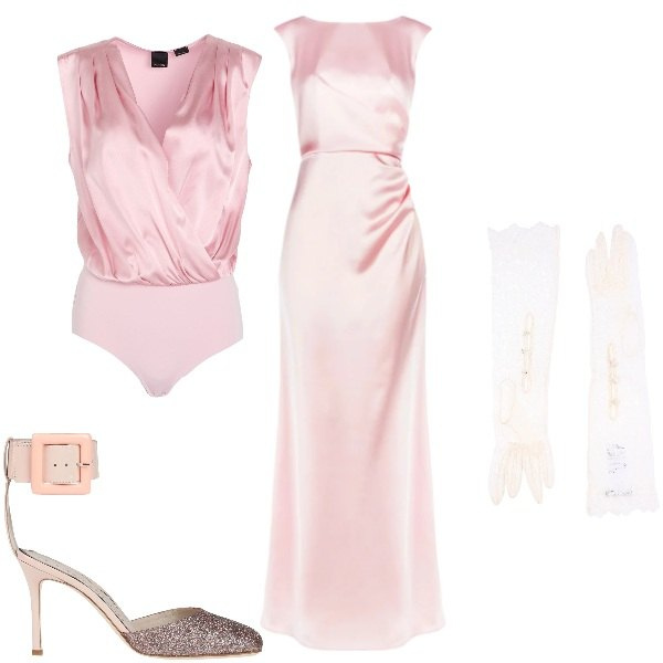 Outfit donna - Damigella. Stile Romantica per Cerimonia. Abbinamento con décolleté, guanti, body, vestiti lunghi.