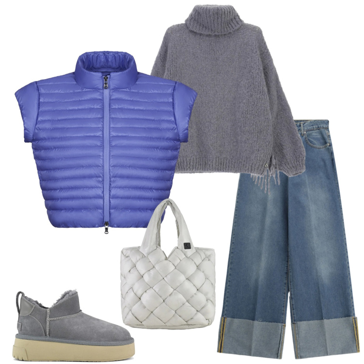 Outfit donna - Casual style. Stile Casual chic per Ufficio. Abbinamento con maglieria, jeans, blazer, borse tote, stivali.