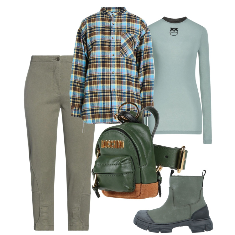 Outfit donna - Febbraio. Stile Urban per Tutti i giorni. Abbinamento con marsupi, stivaletti, jeans slim fit, t-shirt, camicie.