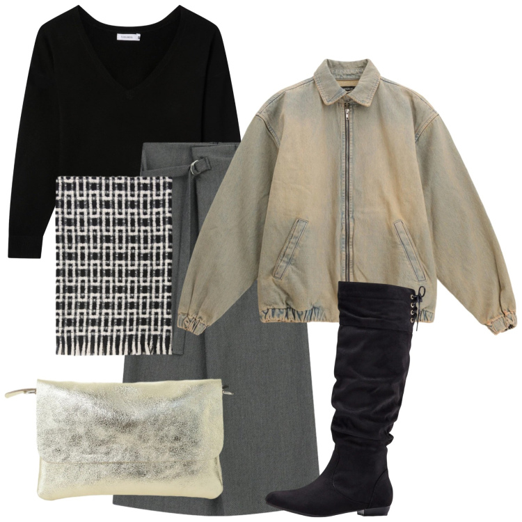 Outfit donna - Freddo ma non troppo. Stile Bon Ton per Tutti i giorni. Abbinamento con stivali, maglieria, gonne lunghe, bomber, sciarpe, borse a spalla.