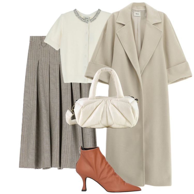 Outfit donna - La gonna con le pieghe. Stile Bon Ton per Tutti i giorni. Abbinamento con stivaletti, gonne lunghe, cardigans, cappotti, borse a mano.