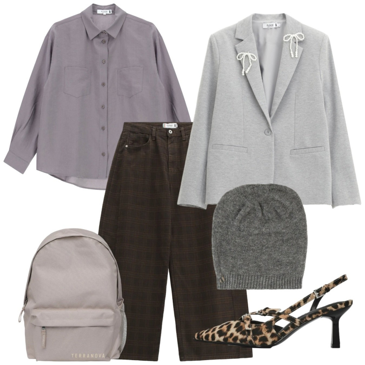 Outfit donna - Mix chic. Stile Casual chic per Tutti i giorni. Abbinamento con berretti, zaini, décolleté, pantaloni, blazer, camicie.
