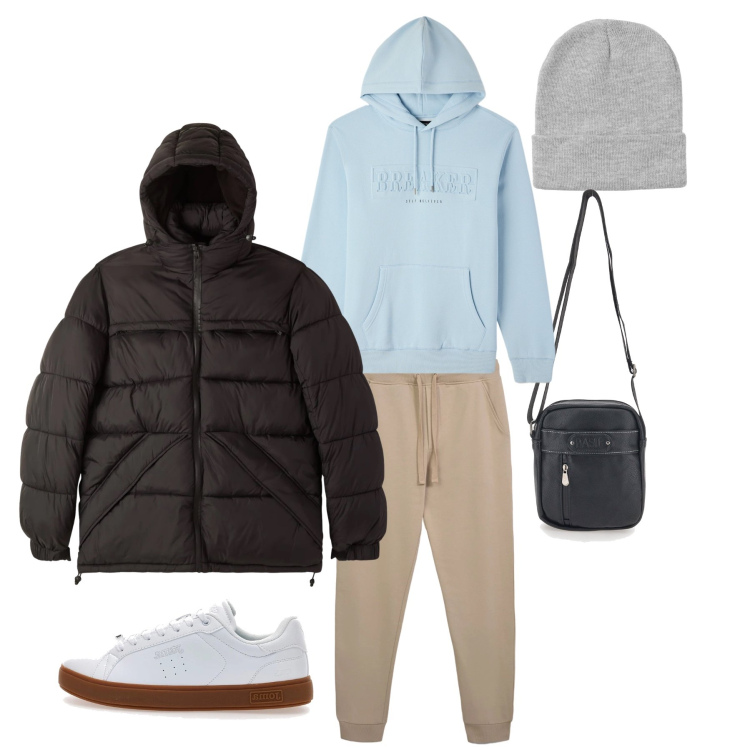 Outfit uomo - Streetstyle Dinamico. Stile Urban per Tutti i giorni. Abbinamento con bomber, berretti, felpe con cappuccio, pantaloni, portafogli, sneakers.