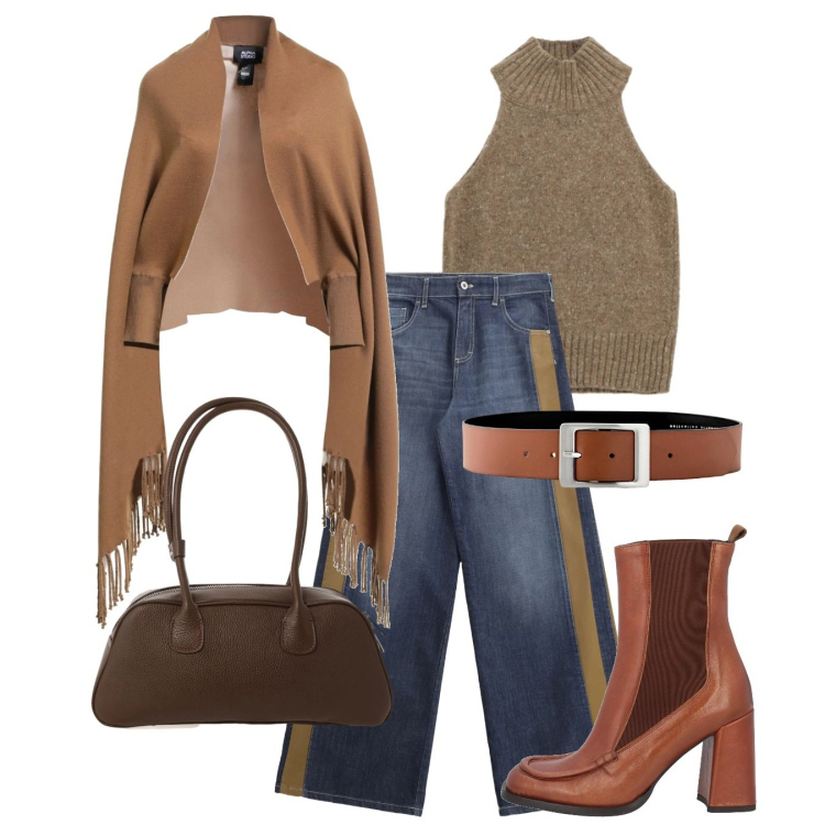 Outfit donna - Le frange e il top. Stile Casual chic per Tutti i giorni. Abbinamento con cinture, cappe, stivaletti chelsea, borse a mano, top, jeans a zampa.