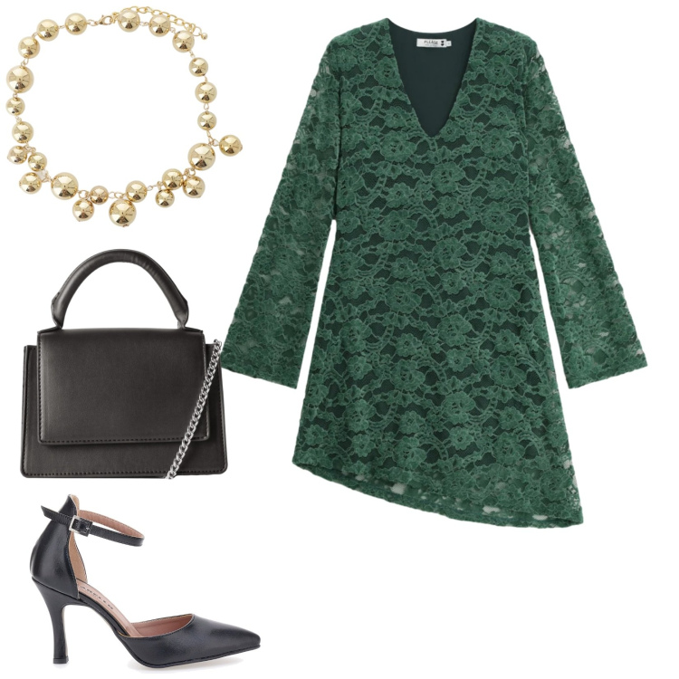 Outfit donna - Total look #2336639. Stile Chic per Serata fuori. Abbinamento con collane, borse a tracolla, vestiti corti, décolleté.