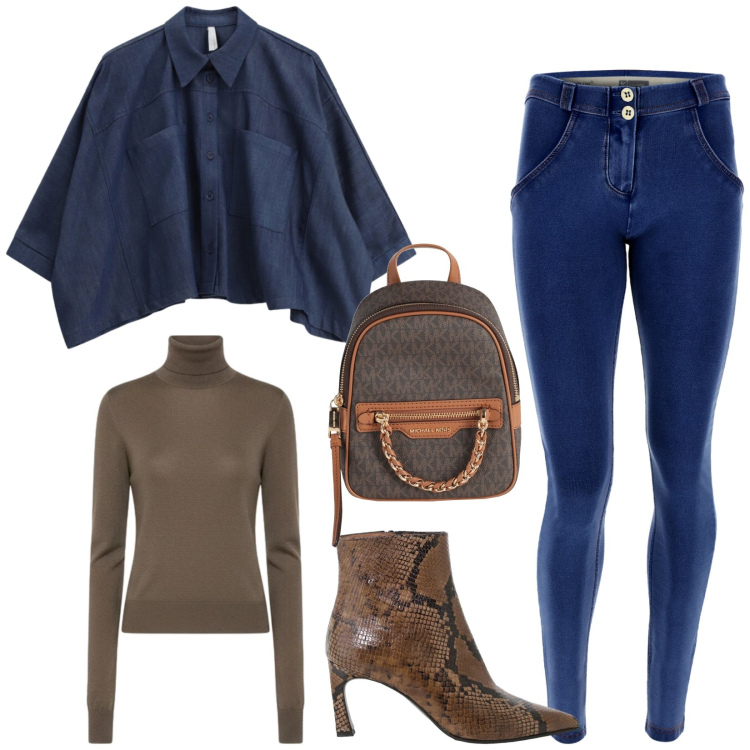 Outfit donna - Total look #2336647. Stile Chic per Tutti i giorni. Abbinamento con zaini, camicie, stivaletti, jeggings, maglieria.